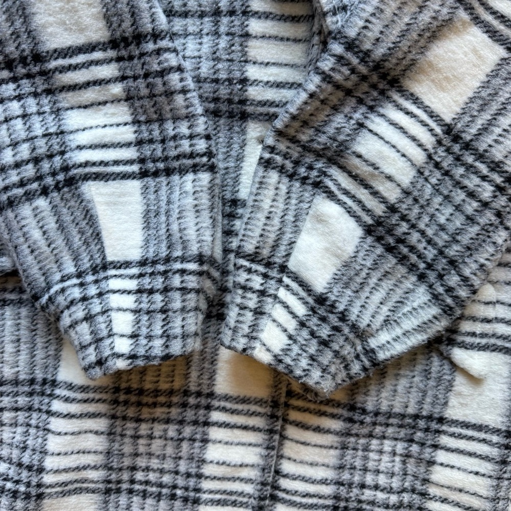Dex Black and Cream White Plaid Trench Pea Coat Size S Cozy Winter - Picture 13 of 15